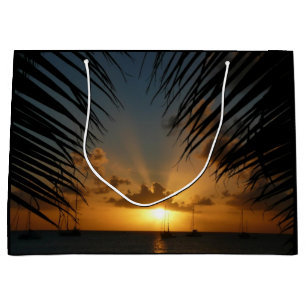 Bolsa De Regalo Grande Atardecer a través de la orilla de la palma