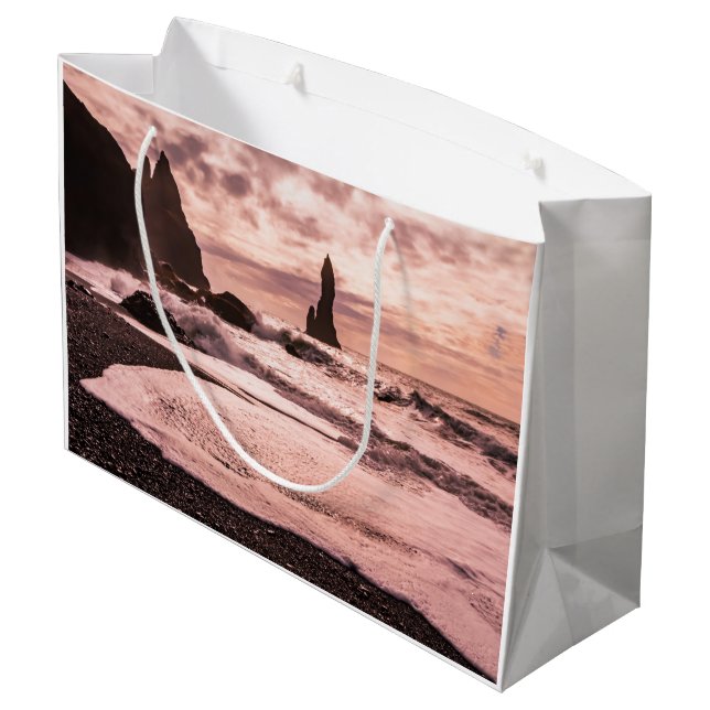 Bolsa De Regalo Grande Atardecer en la playa de arena negra de Reynisfjar (Angulo reverso)