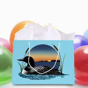 Bolsa De Regalo Grande Atardecer Sereno del Somorgujo Común en Lago de Vi