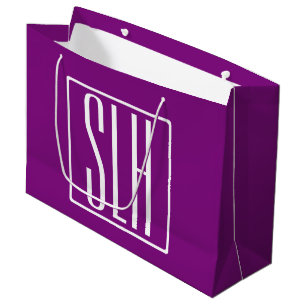 Bolsa De Regalo Grande Audaz Monograma Moderno 3 Iniciales   Blanco y mor