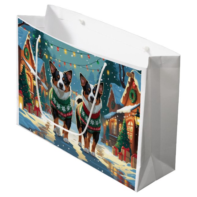 Bolsa De Regalo Grande Australian Cattle Dogs Christmas Snow Holiday (Angulo Anverso)