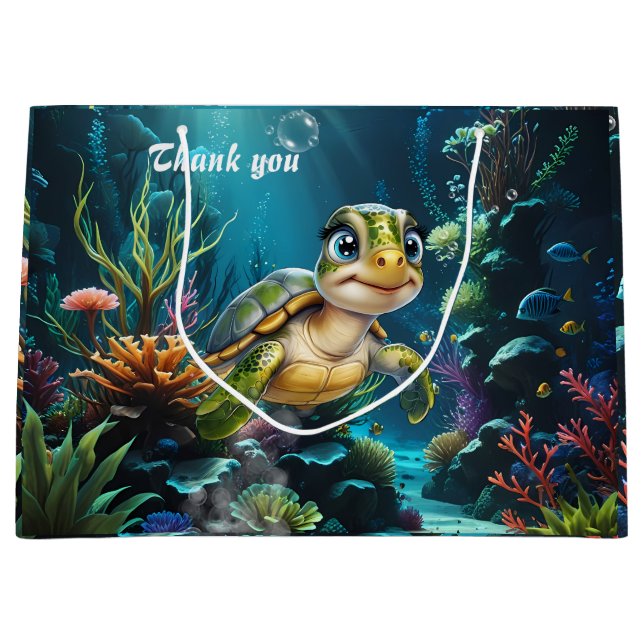 Bolsa De Regalo Grande Aventuras submarinas con la alegre tortuga. (Anverso)