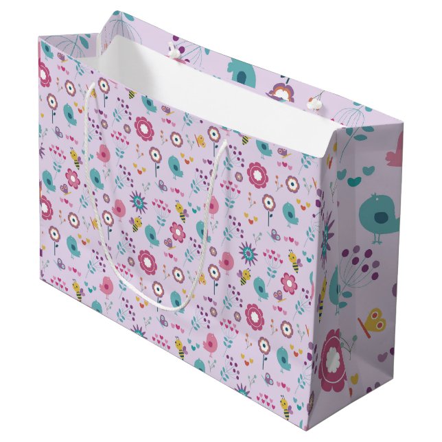 Bolsa De Regalo Grande Aves, abejas y mariposas Floral (Angulo Anverso)