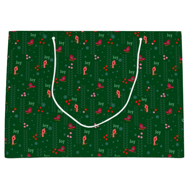Bolsa De Regalo Grande Aves alegres Navidades verdes (Anverso)