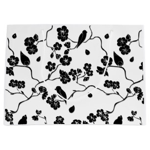 Bolsa De Regalo Grande Aves con motivos blancos y negros en flores de cer