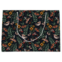 Bolsa De Regalo Grande Aves de jardín oscuro y mariposas