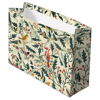 Bolsa De Regalo Grande Aves y hojas navidades