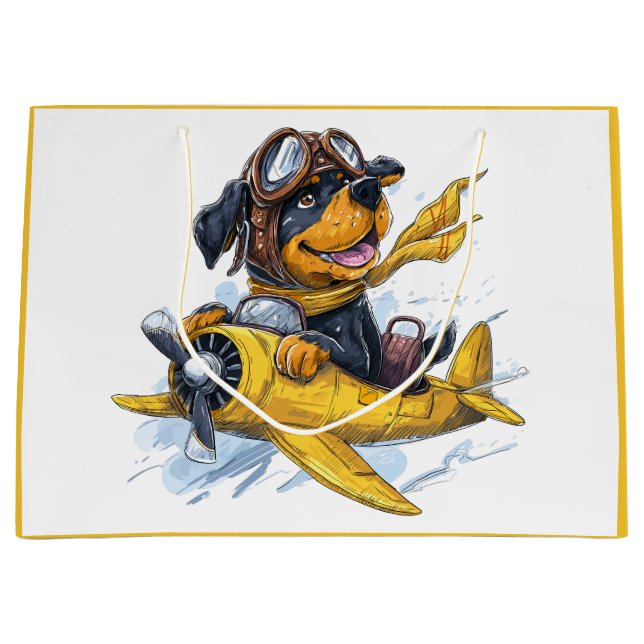 Bolsa De Regalo Grande Avión piloto de perros Rottweiler (Anverso)
