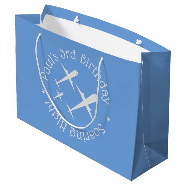 Bolsa De Regalo Grande Aviones divertidos personalizados en azul y alto v (Angulo reverso)
