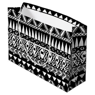 Bolsa De Regalo Grande Azteca tribal moderno dibujado mano blanco y negro