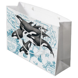 Bolsa De Regalo Grande Azul antiguo de la familia de las ballenas de la