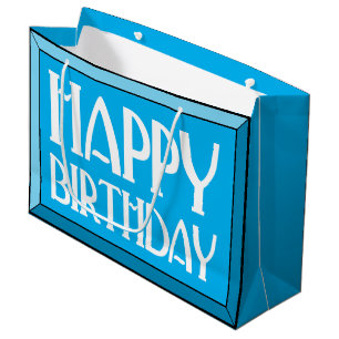 Bolsa De Regalo Grande Azul biselado Feliz cumpleaños Art Deco