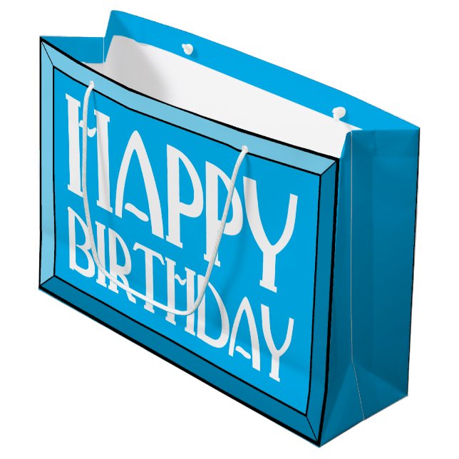 Bolsa De Regalo Grande Azul biselado Feliz cumpleaños Art Deco (Angulo Anverso)