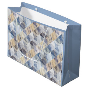 Bolsa De Regalo Grande azul claro texturizado, zigzag beige