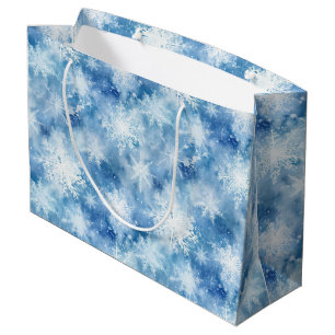 Bolsa De Regalo Grande Azul con Estilo de Acuarela de Copos de Nieve