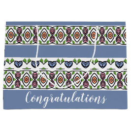 Bolsa De Regalo Grande Azul Con Patrón Colorido