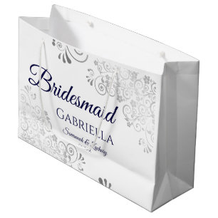 Bolsa De Regalo Grande Azul de la Marina de Guerra Plata sobre la Boda de