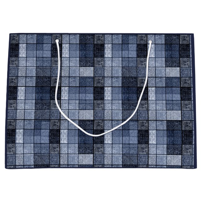 Bolsa De Regalo Grande Azul, denim, tartán, plaid. (Anverso)