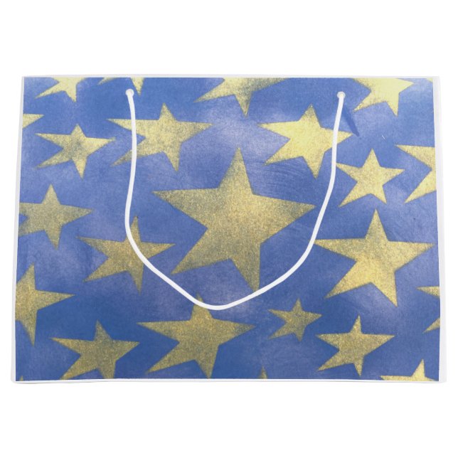 Bolsa De Regalo Grande Azul estrellado y oro (Anverso)