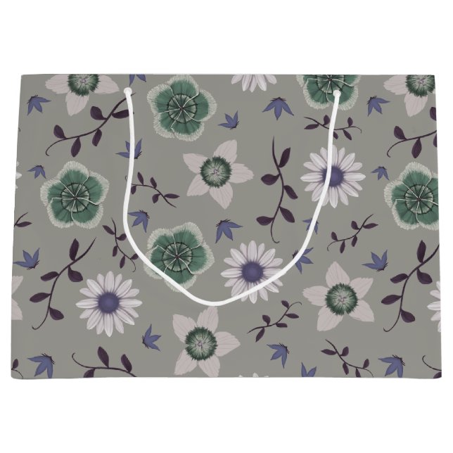 Bolsa De Regalo Grande Azul gris y verde moderno Flor silvestre Botánica (Anverso)