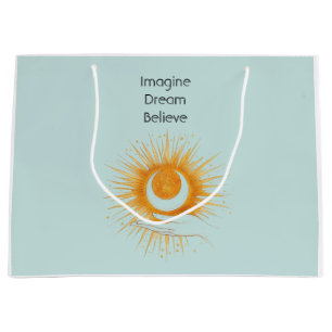 Bolsa De Regalo Grande Azul Imagina Sueña Cree Oro Naranja Sol Mano