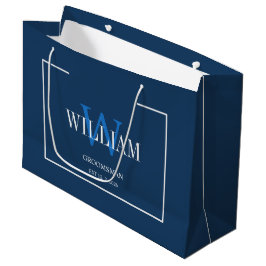 Bolsa De Regalo Grande Azul Marino Blanco Profesional Minimalista para Pa