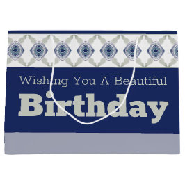 Bolsa De Regalo Grande Azul Oscuro Con Acentos Florales