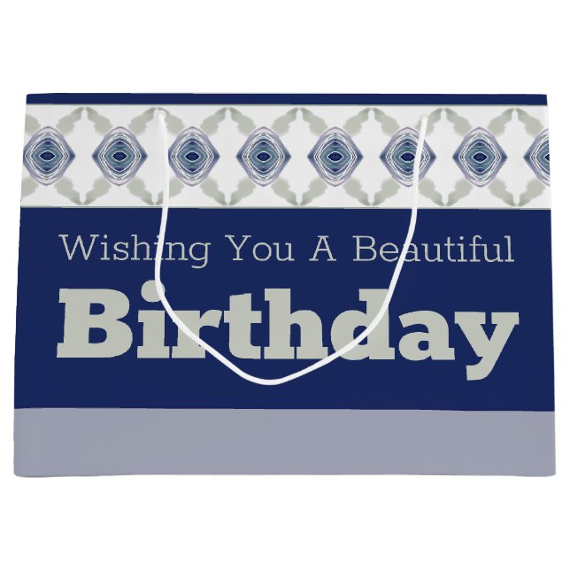 Bolsa De Regalo Grande Azul Oscuro Con Acentos Florales (Anverso)