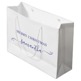 Bolsa De Regalo Grande Azul Profundo Feliz Navidad Lindo Lazo Nombre de F