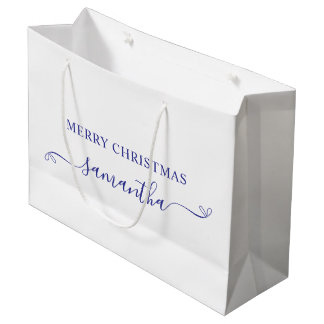 Bolsa De Regalo Grande Azul Profundo Feliz Navidad Lindo Lazo Nombre de F