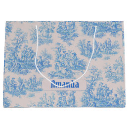 Bolsa De Regalo Grande Azul Turquesa Floral Toile Monograma Vintage