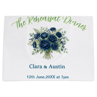 Bolsa De Regalo Grande azul verde floral la cena de ensayo editable na