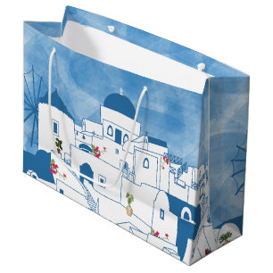 Bolsa De Regalo Grande Azul y color blanco Santorini Grecia