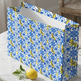Bolsa De Regalo Grande Azulejo Azul Limón Amarillo