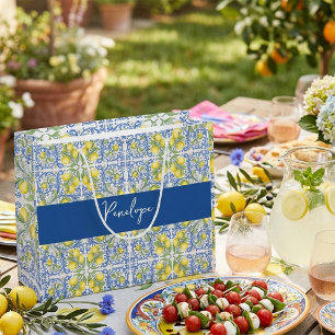 Bolsa De Regalo Grande Azulejo Azul Limón Mediterráneo Portugués