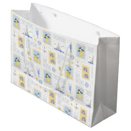 Bolsa De Regalo Grande Azulejo Azul Mediterráneo Limón Amarillo Costero