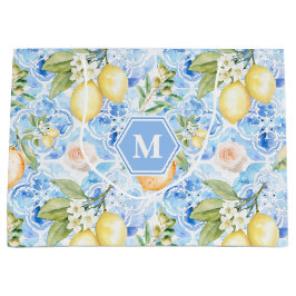 Bolsa De Regalo Grande Azulejo Azul Mediterráneo Limoncello Monograma Nom