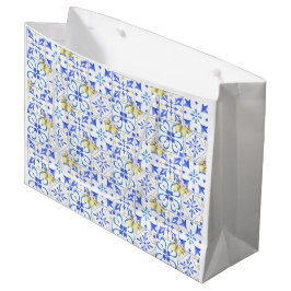 Bolsa De Regalo Grande Azulejo Azul Patrón de Limón Country Francés