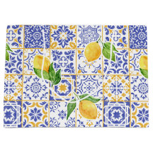Azulejo de Acuarela Mediterráneo Patrón de Limón