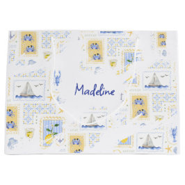 Bolsa De Regalo Grande Azulejo Mediterráneo Limón Monograma Nombre Coster