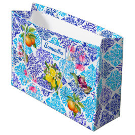 Bolsa De Regalo Grande Azulejos de cítricos sicilianos florales mediterrá