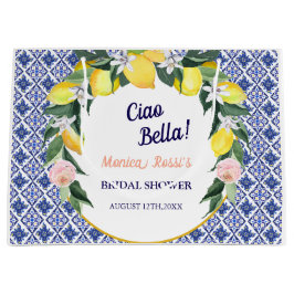 Bolsa De Regalo Grande Azulejos italianos azules Lemons Ducha de novia Ci