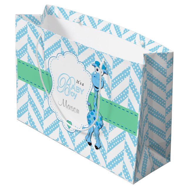 Bolsa De Regalo Grande Baby Blue Giraffe Baby Shower 2 (Angulo reverso)