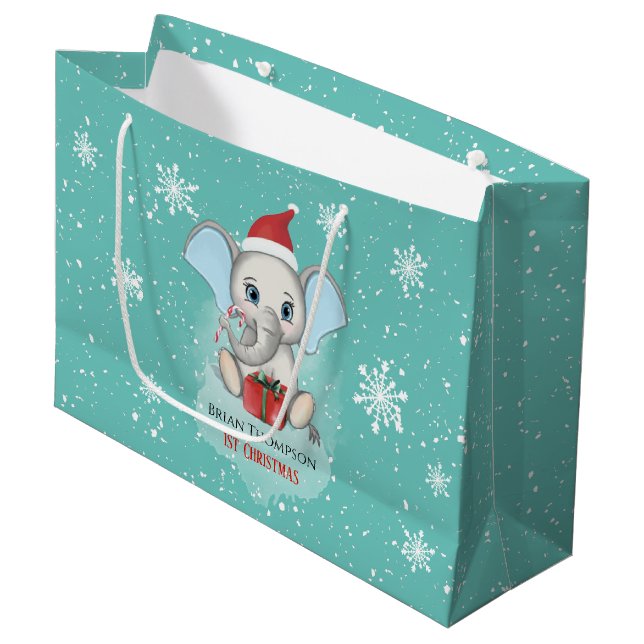 Bolsa De Regalo Grande Baby Boy First Christmas Cute Elephant Holidays (Angulo Anverso)