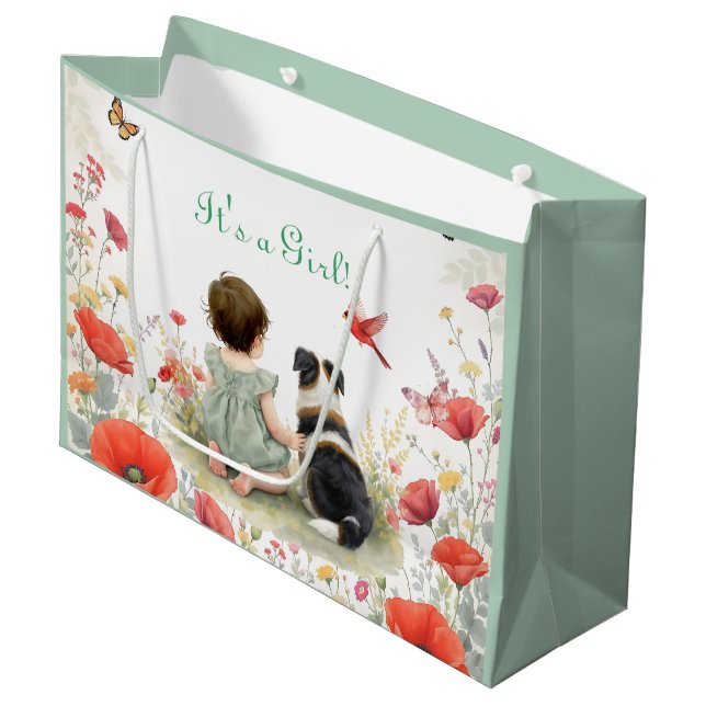 Bolsa De Regalo Grande Baby Girl and her Puppy Baby Shower  (Angulo Anverso)