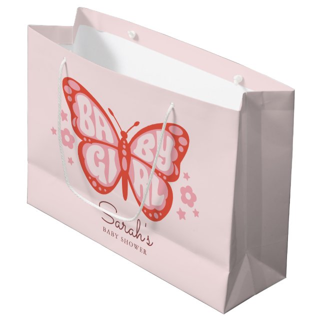 Bolsa De Regalo Grande Baby Girl Pink Butfly Baby Shower  (Angulo Anverso)