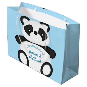 Bolsa De Regalo Grande Baby Shower Blue Panda Bear