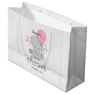 Bolsa De Regalo Grande Baby Shower, Chica de Elefantes de Madera y Rosa