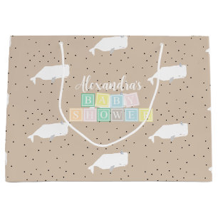 Bolsa De Regalo Grande Baby Shower de ballena blanca suave beige neutral