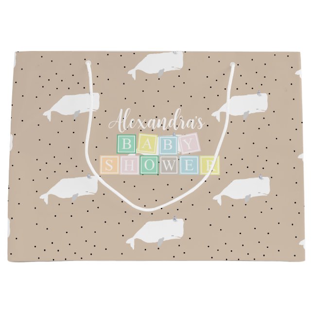 Bolsa De Regalo Grande Baby Shower de ballena blanca suave beige neutral (Anverso)